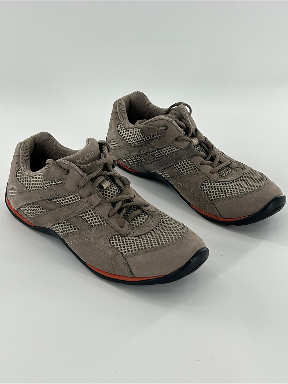 Ecco Men's Mesh Sneakers Lace Up Suede Athleisure Low Top Taupe Comfy Casual